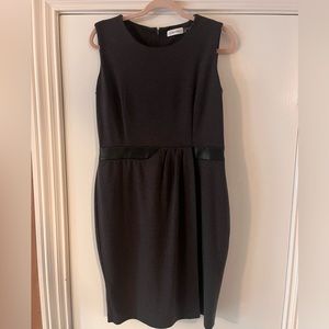Calvin Klein charcoal sheath dress Size 10 with faux leather inset waistband.